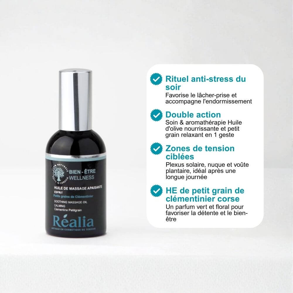 Huile de massage aux Petits grains de clémentinier - Apaisante