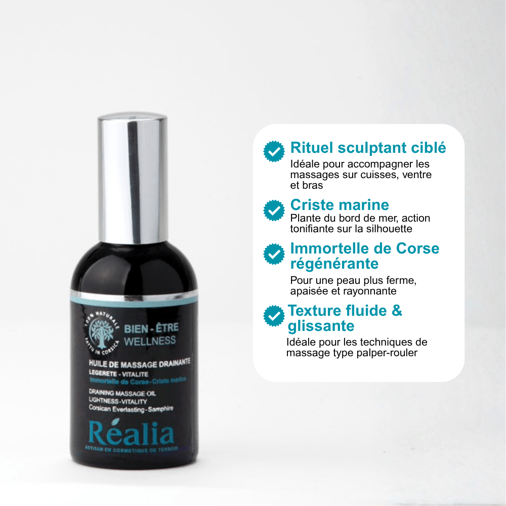 Huile de massage à l'Immortelle & Criste Marine - Drainante