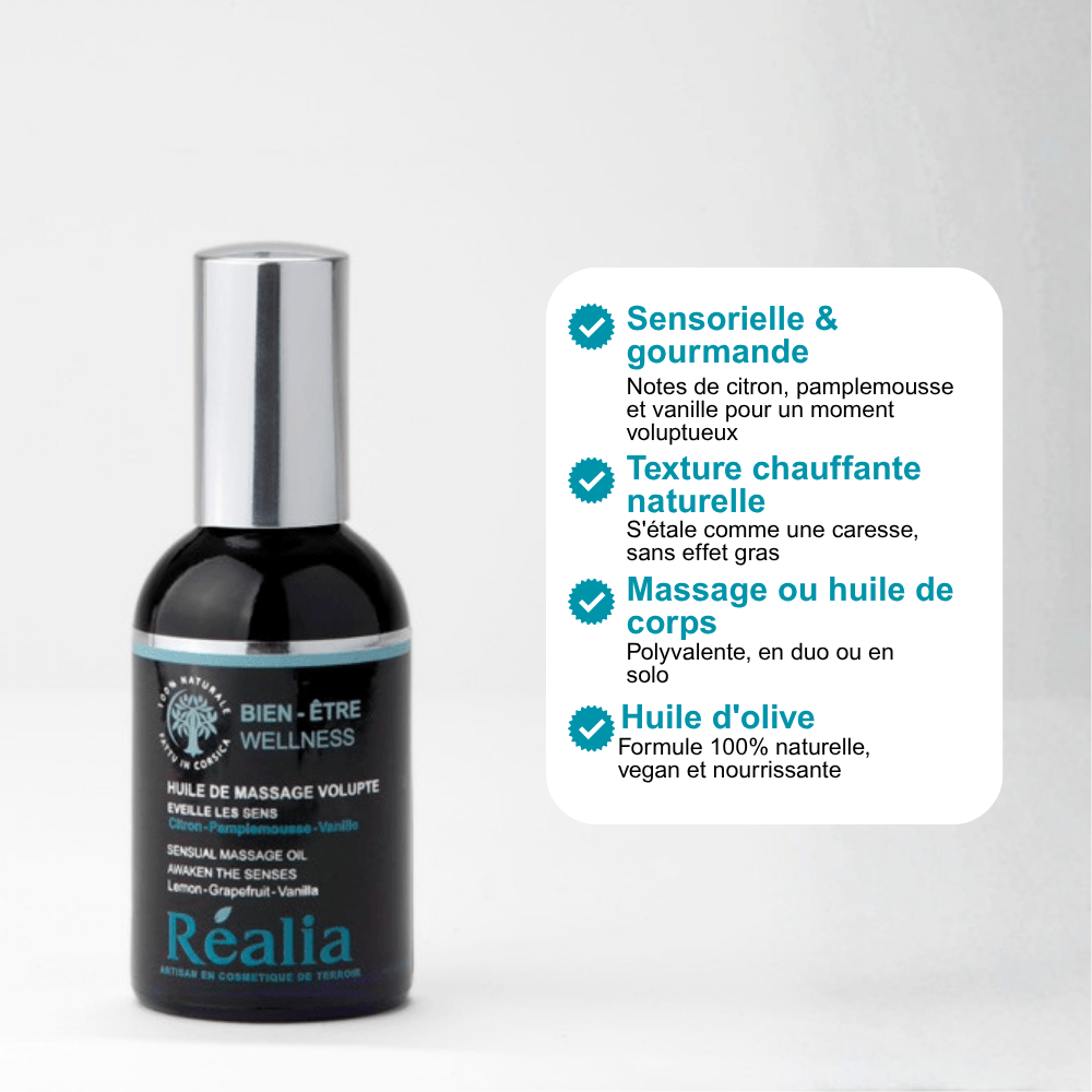 Huile de massage au Citron, Pamplemousse & Vanille - Volupté